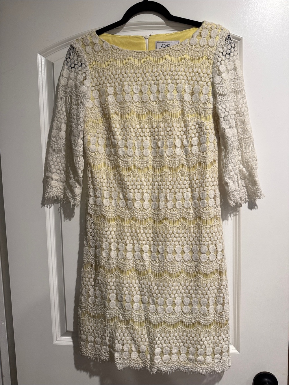 Jessica Howard Cream and Yellow Crochet Lace Long Sleeve Dress